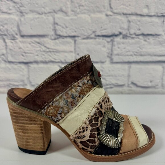 Freebird by Steven FB-BUDHA Heeled Sandals Size 6 Boho Patchwork Western Mule - Picture 6 of 16
